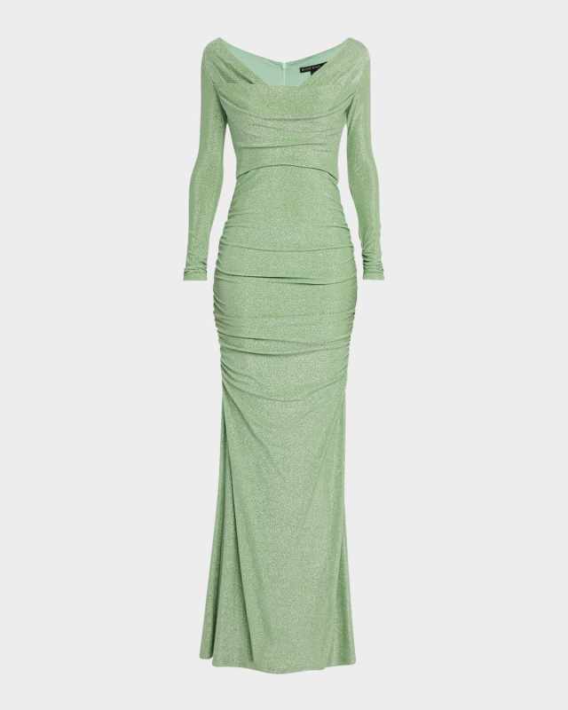 Rafaela Cowl-Neck Shimmer Column Gown